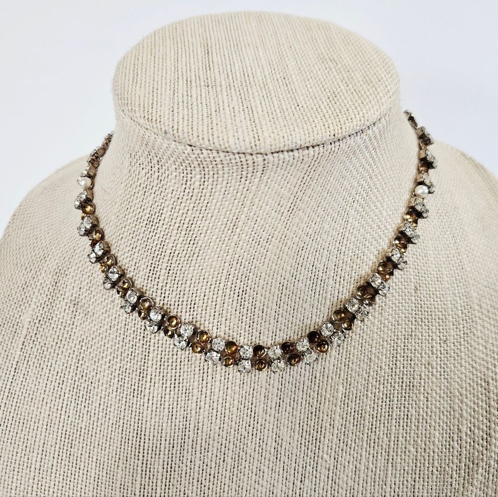 Vintage 1950's Icy Clear Glass Rhinestone Prong Set Double Row Necklace Choker